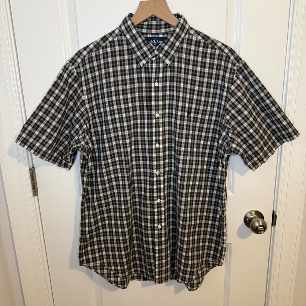 Ralph Lauren Shirt Mens Large‎ Button Down Plaid Green Short Sleeve Oxford